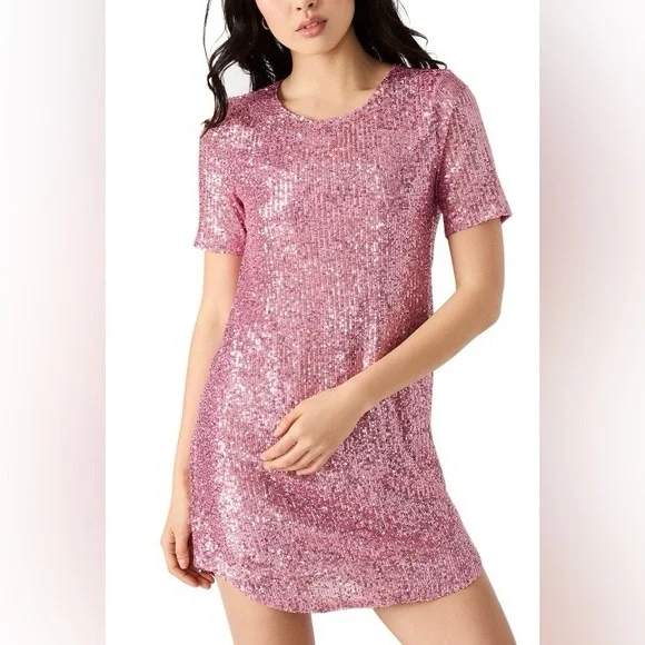 Betsey Johnson brand, size XL, new with tags, Pink Sequin Dress, high/low shift - Picture 4 of 10